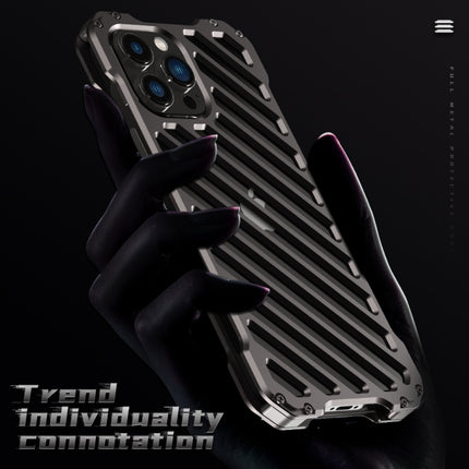 R-JUST RJ-50 Hollow Breathable Armor Metal Shockproof Protective Case For iPhone 13(Deep Space Grey)-garmade.com