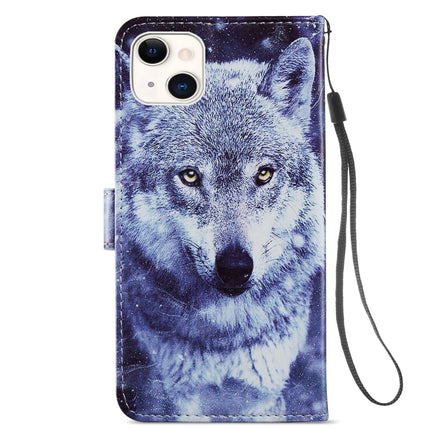 Painted Pattern Horizontal Flip Leather Case with Holder & Card Slots & Photo Frame For iPhone 13(White Wolf)-garmade.com