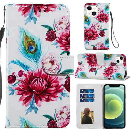 Painted Pattern Horizontal Flip Leather Case with Holder & Card Slots & Photo Frame For iPhone 13 Mini(Peacock Flower)-garmade.com