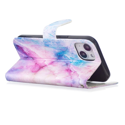 Horizontal Flip Leather Case with Holder For iPhone 13(Blue Pink Marble)-garmade.com