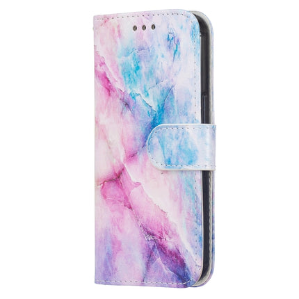 Horizontal Flip Leather Case with Holder For iPhone 13(Blue Pink Marble)-garmade.com