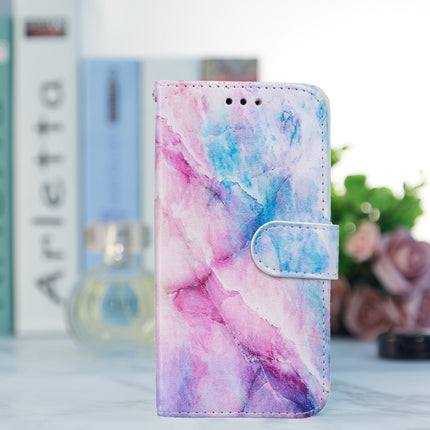 Horizontal Flip Leather Case with Holder For iPhone 13(Blue Pink Marble)-garmade.com