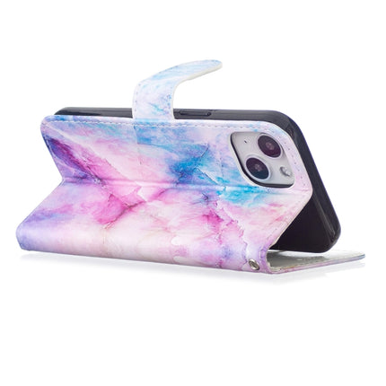 Horizontal Flip Leather Case with Holder For iPhone 13 Mini(Blue Pink Marble)-garmade.com