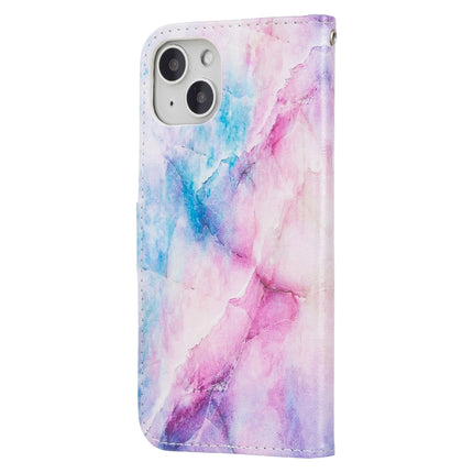 Horizontal Flip Leather Case with Holder For iPhone 13 Mini(Blue Pink Marble)-garmade.com