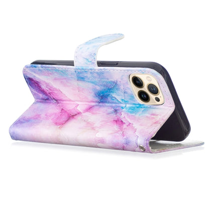 Horizontal Flip Leather Case with Holder For iPhone 13 Pro(Blue Pink Marble)-garmade.com