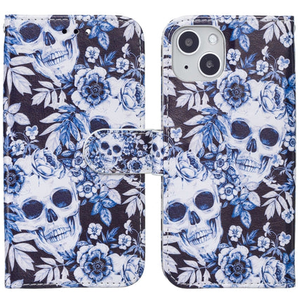 Horizontal Flip Leather Case with Holder & Card Slots & Photo Frame & Wallet For iPhone 13(Skull and Flower)-garmade.com