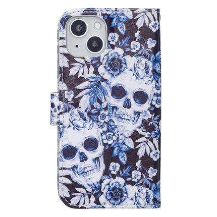 Horizontal Flip Leather Case with Holder & Card Slots & Photo Frame & Wallet For iPhone 13 Mini(Skull and Flower)-garmade.com