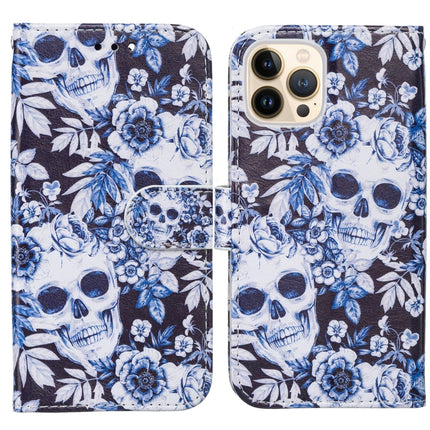 Horizontal Flip Leather Case with Holder & Card Slots & Photo Frame & Wallet For iPhone 13 Pro(Skull and Flower)-garmade.com