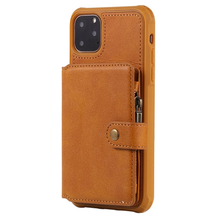 For iPhone 11 Pro Max Buckle Zipper Shockproof Protective Case with Holder & Card Slots & Wallet & Lanyard & Photos Frames(Brown)-garmade.com