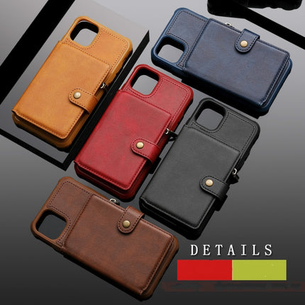 For iPhone 11 Pro Max Buckle Zipper Shockproof Protective Case with Holder & Card Slots & Wallet & Lanyard & Photos Frames(Brown)-garmade.com