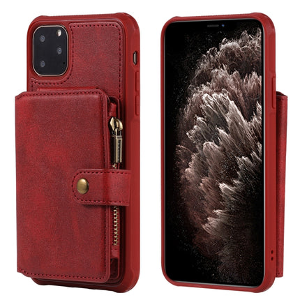 For iPhone 11 Pro Max Buckle Zipper Shockproof Protective Case with Holder & Card Slots & Wallet & Lanyard & Photos Frames(Red)-garmade.com