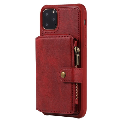 For iPhone 11 Pro Max Buckle Zipper Shockproof Protective Case with Holder & Card Slots & Wallet & Lanyard & Photos Frames(Red)-garmade.com