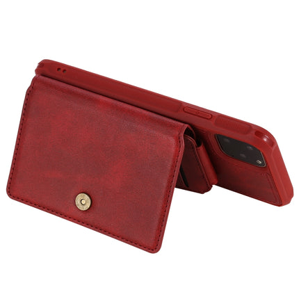 For iPhone 11 Pro Max Buckle Zipper Shockproof Protective Case with Holder & Card Slots & Wallet & Lanyard & Photos Frames(Red)-garmade.com