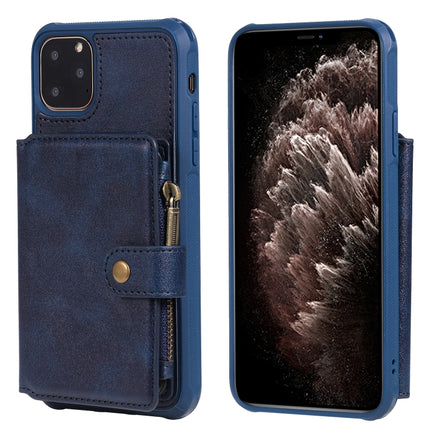 For iPhone 11 Pro Max Buckle Zipper Shockproof Protective Case with Holder & Card Slots & Wallet & Lanyard & Photos Frames(Blue)-garmade.com