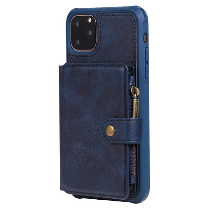 For iPhone 11 Pro Max Buckle Zipper Shockproof Protective Case with Holder & Card Slots & Wallet & Lanyard & Photos Frames(Blue)-garmade.com