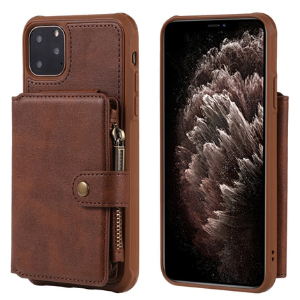 For iPhone 11 Pro Max Buckle Zipper Shockproof Protective Case with Holder & Card Slots & Wallet & Lanyard & Photos Frames(Coffee)-garmade.com
