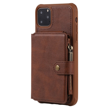 For iPhone 11 Pro Max Buckle Zipper Shockproof Protective Case with Holder & Card Slots & Wallet & Lanyard & Photos Frames(Coffee)-garmade.com