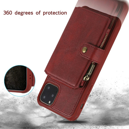 For iPhone 11 Pro Max Buckle Zipper Shockproof Protective Case with Holder & Card Slots & Wallet & Lanyard & Photos Frames(Coffee)-garmade.com