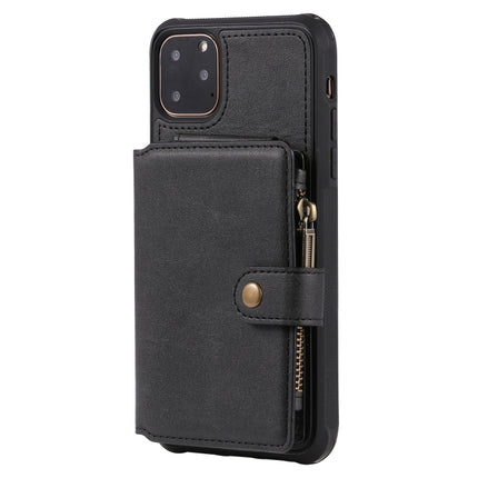 For iPhone 11 Pro Max Buckle Zipper Shockproof Protective Case with Holder & Card Slots & Wallet & Lanyard & Photos Frames(Black)-garmade.com