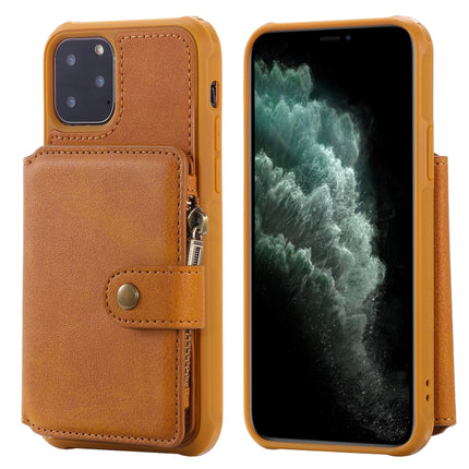 For iPhone 11 Pro Buckle Zipper Shockproof Protective Case with Holder & Card Slots & Wallet & Lanyard & Photos Frames(Brown)-garmade.com
