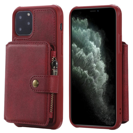 For iPhone 11 Pro Buckle Zipper Shockproof Protective Case with Holder & Card Slots & Wallet & Lanyard & Photos Frames(Red)-garmade.com
