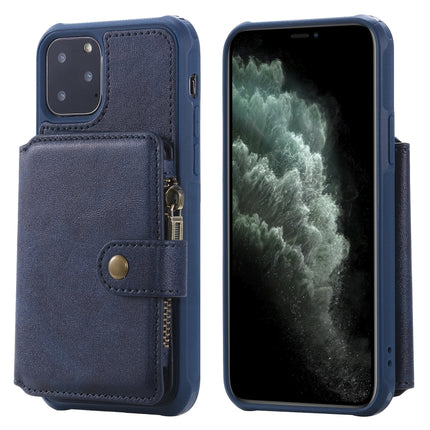 For iPhone 11 Pro Buckle Zipper Shockproof Protective Case with Holder & Card Slots & Wallet & Lanyard & Photos Frames(Blue)-garmade.com