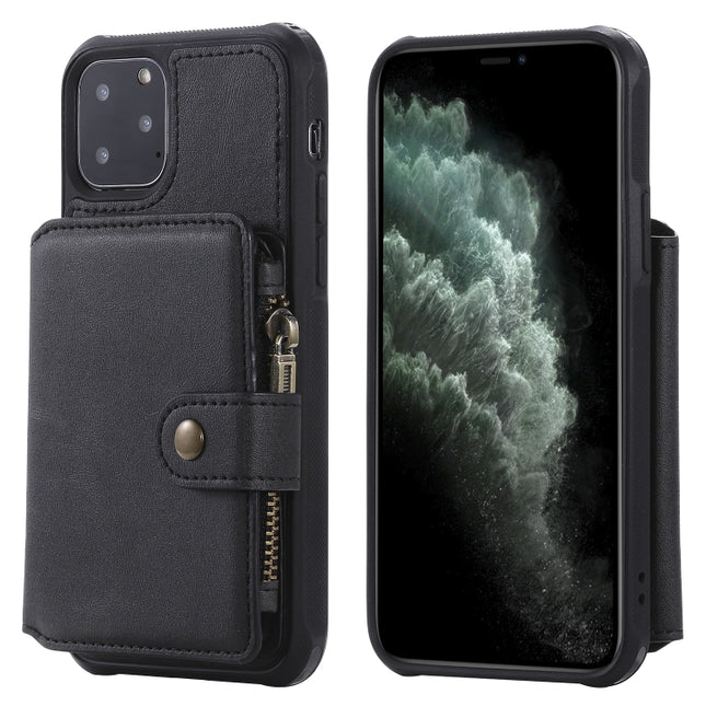 For iPhone 11 Pro Buckle Zipper Shockproof Protective Case with Holder & Card Slots & Wallet & Lanyard & Photos Frames(Black)-garmade.com