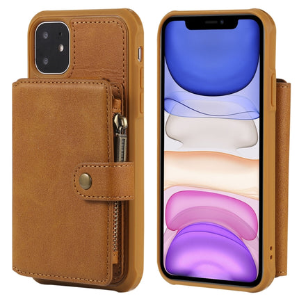 For iPhone 11 Buckle Zipper Shockproof Protective Case with Holder & Card Slots & Wallet & Lanyard & Photos Frames(Brown)-garmade.com