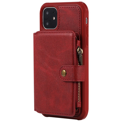 For iPhone 11 Buckle Zipper Shockproof Protective Case with Holder & Card Slots & Wallet & Lanyard & Photos Frames(Red)-garmade.com