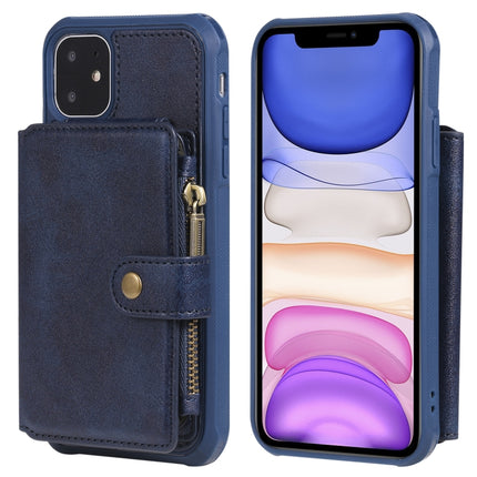 For iPhone 11 Buckle Zipper Shockproof Protective Case with Holder & Card Slots & Wallet & Lanyard & Photos Frames(Blue)-garmade.com