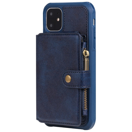 For iPhone 11 Buckle Zipper Shockproof Protective Case with Holder & Card Slots & Wallet & Lanyard & Photos Frames(Blue)-garmade.com