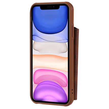 For iPhone 11 Buckle Zipper Shockproof Protective Case with Holder & Card Slots & Wallet & Lanyard & Photos Frames(Coffee)-garmade.com