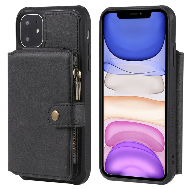 For iPhone 11 Buckle Zipper Shockproof Protective Case with Holder & Card Slots & Wallet & Lanyard & Photos Frames(Black)-garmade.com