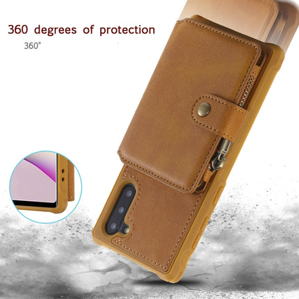 For Galaxy Note 10 Buckle Zipper Shockproof Protective Case with Holder & Card Slots & Wallet & Lanyard & Photos Frames(Brown)-garmade.com