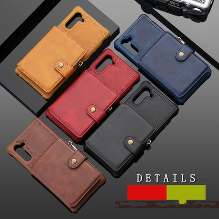 For Galaxy Note 10 Buckle Zipper Shockproof Protective Case with Holder & Card Slots & Wallet & Lanyard & Photos Frames(Brown)-garmade.com