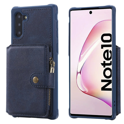 For Galaxy Note 10 Buckle Zipper Shockproof Protective Case with Holder & Card Slots & Wallet & Lanyard & Photos Frames(Blue)-garmade.com