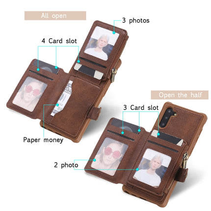 For Galaxy Note 10 Buckle Zipper Shockproof Protective Case with Holder & Card Slots & Wallet & Lanyard & Photos Frames(Coffee)-garmade.com