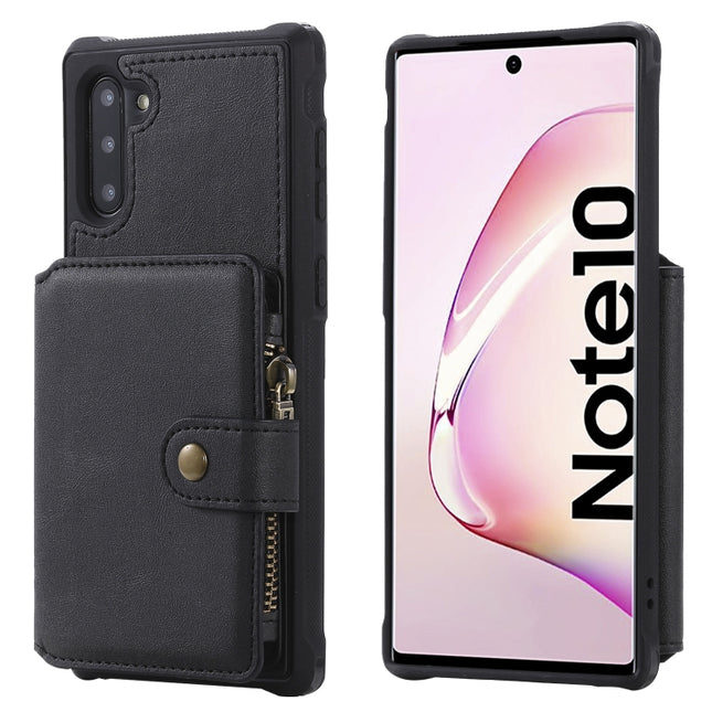 For Galaxy Note 10 Buckle Zipper Shockproof Protective Case with Holder & Card Slots & Wallet & Lanyard & Photos Frames(Black)-garmade.com