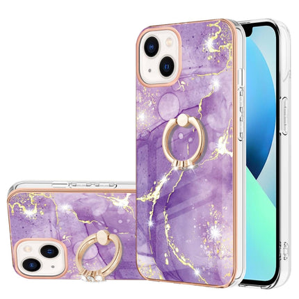 Electroplating Marble Pattern IMD TPU Shockproof Case with Ring Holder For iPhone 13 mini(Purple 002)-garmade.com