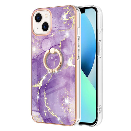 Electroplating Marble Pattern IMD TPU Shockproof Case with Ring Holder For iPhone 13 mini(Purple 002)-garmade.com