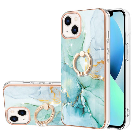 Electroplating Marble Pattern IMD TPU Shockproof Case with Ring Holder For iPhone 13 mini( Green 003)-garmade.com