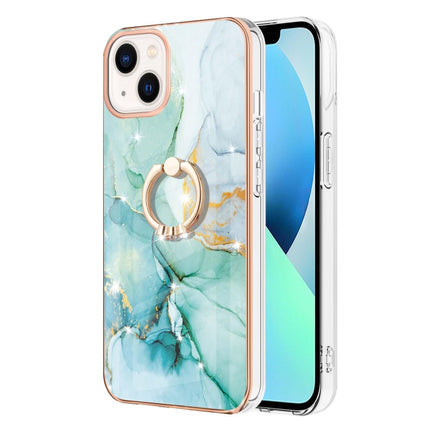 Electroplating Marble Pattern IMD TPU Shockproof Case with Ring Holder For iPhone 13 mini( Green 003)-garmade.com