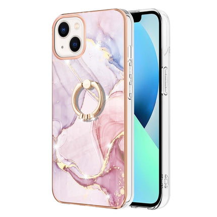 Electroplating Marble Pattern IMD TPU Shockproof Case with Ring Holder For iPhone 13 mini(Rose Gold 005)-garmade.com