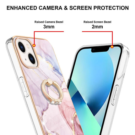 Electroplating Marble Pattern IMD TPU Shockproof Case with Ring Holder For iPhone 13 mini(Rose Gold 005)-garmade.com