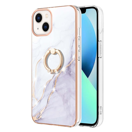 Electroplating Marble Pattern IMD TPU Shockproof Case with Ring Holder For iPhone 13 mini(White 006)-garmade.com