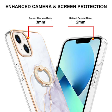 Electroplating Marble Pattern IMD TPU Shockproof Case with Ring Holder For iPhone 13 mini(White 006)-garmade.com