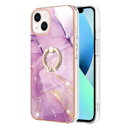 Electroplating Marble Pattern IMD TPU Shockproof Case with Ring Holder For iPhone 13(Purple 001)-garmade.com