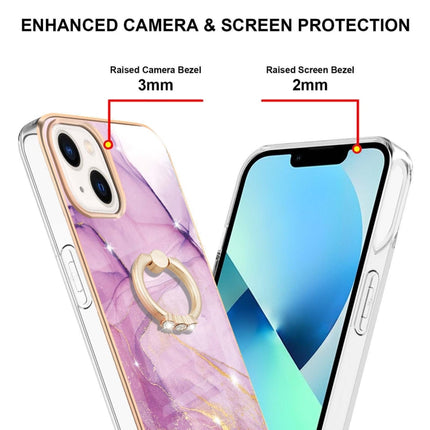 Electroplating Marble Pattern IMD TPU Shockproof Case with Ring Holder For iPhone 13(Purple 001)-garmade.com