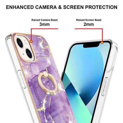 Electroplating Marble Pattern IMD TPU Shockproof Case with Ring Holder For iPhone 13(Purple 002)-garmade.com