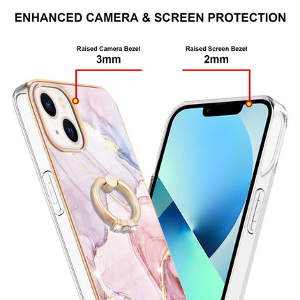 Electroplating Marble Pattern IMD TPU Shockproof Case with Ring Holder For iPhone 13(Rose Gold 005)-garmade.com